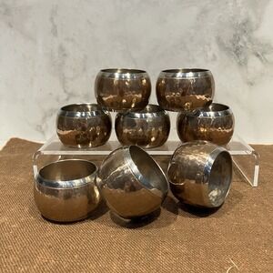 Two-Tone Copper and Silver Tone Hammered Napkin Ring Set of 8 - 1 3/8"